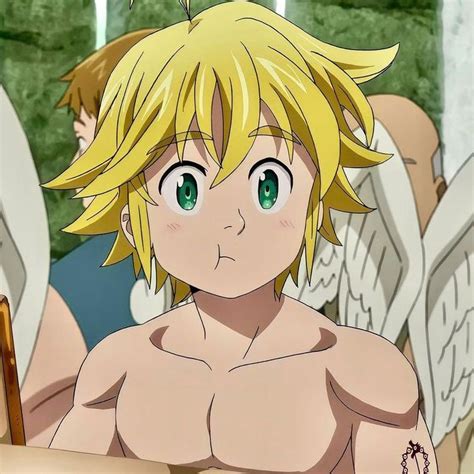 An Anime Character With Blonde Hair And Green Eyes Sitting In Front Of