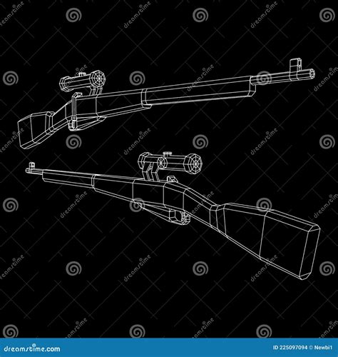 Sniper Bolt Action Rifle Mosin Nagant Wireframe Low Poly Mesh Stock