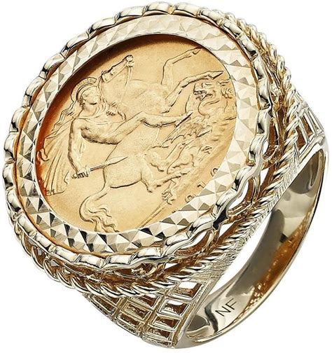 Love Gold 9 Carat Yellow Gold Half Sovereign Mens Ring Rings For Men