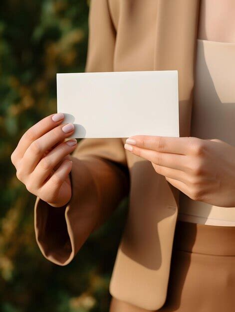 Premium Photo A Woman S Hands Hold A Blank Business Card As A Mockup