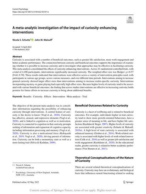 Pdf A Meta Analytic Investigation Of The Impact Of Curiosity