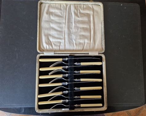 Vintage Boxed Set Of Epns Faux Bone Handled Fish Cutlery Etsy