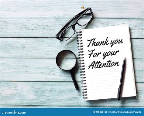 Phrase Thank You For Your Attention Written On Note Book Stock Photo