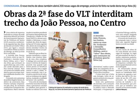 Sopesp Obras da 2ª fase do VLT interditam trecho da João Pessoa no