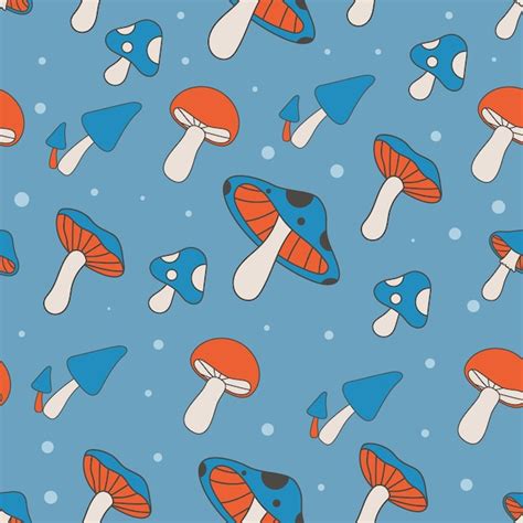 Premium Vector Seamless Pattern With Groovy Mushroom 70s