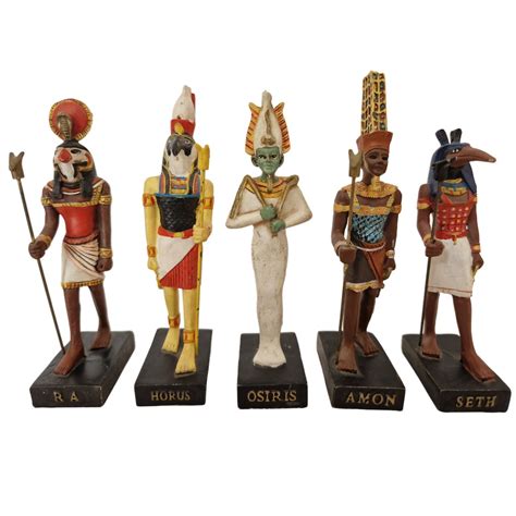 Vintage Egyptian God Figurines Set Of 5 With Ra Horus Osiris Amon