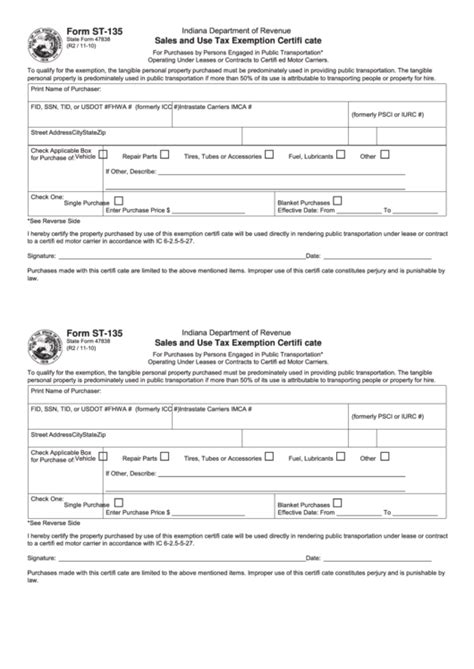 Indiana Sales And Use Tax Exemption Form