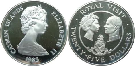 25 Dollars Elizabeth II Royal Visit Cayman Islands Numista