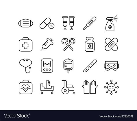 Medical Icon Set With Black Outline Royalty Free Vector