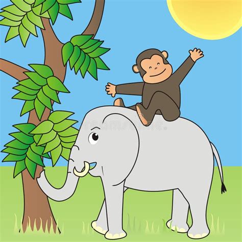 Elephant And Monkey Cute Vector Illustration Designeps Stock Vector