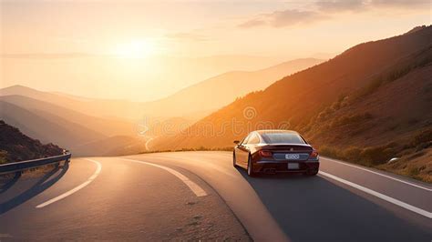 Car Driving on a Highway at Sunset Stock Photo - Image of automotive ...