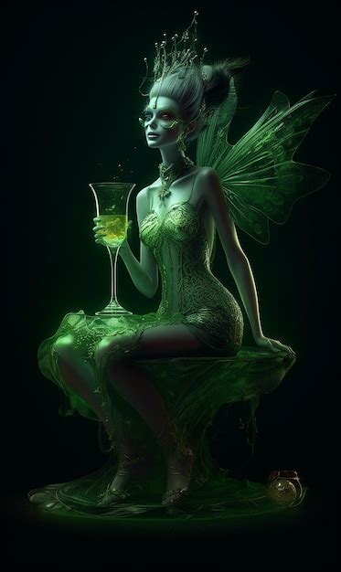 Premium Ai Image Smiling And Beautiful Green Fairy Absinthe Dissolved