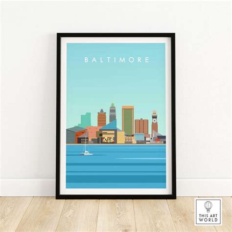 Baltimore Maryland Skyline Line Art Drawing Unframed Print Etsy