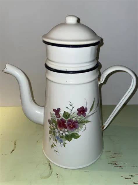 ANCIENNE CAFETIÈRE ÉMAILLÉE décor floral EUR 20 00 PicClick FR