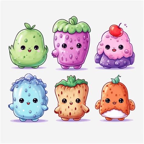 Personajes De Frutas De Dibujos Animados Con Diferentes Expresiones Ai