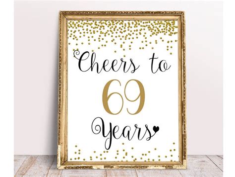 Cheers To 69 Years 69th Birthday Sign 69th Anniversary Sign Gold