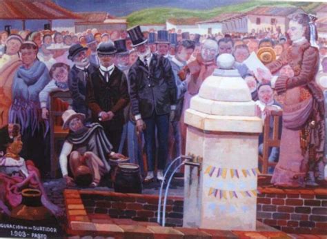 A Painting Of People Standing In Front Of A Crowd