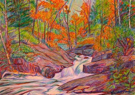 Autumn Rush Art 15x11 Impressionist Colored Pencil Drawing By Award