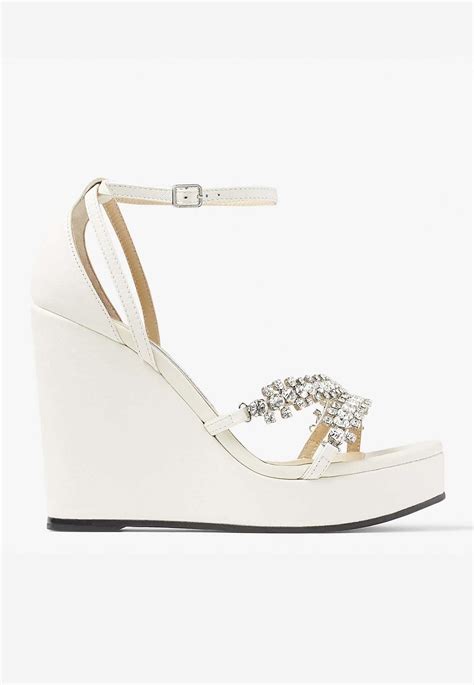 Jimmy Choo Bing Wedge 120 Crystal Straps Sandals In Nappa Leather In Natural Lyst