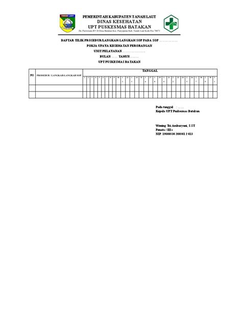 Template Daftar Tilik Sop Pdf