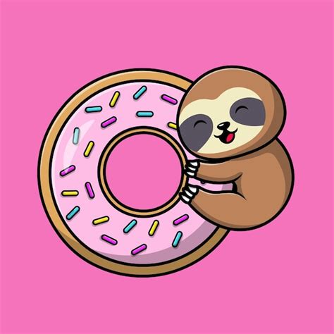 Mignon Paresseux étreignant Big Donut Cartoon Vector Icon Illustration