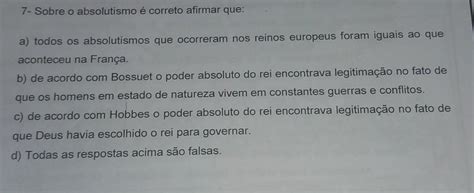 sobre o absolutismo e correto afirmar que história brainly br