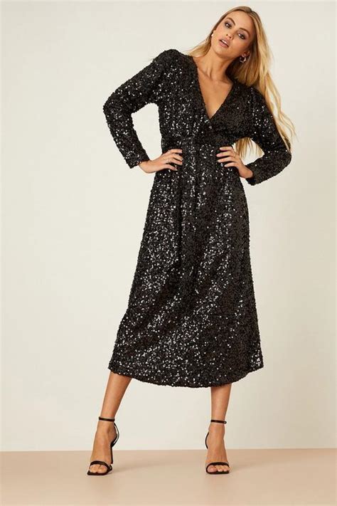 Dresses Multi Sequin Wrap Belted Midi Dress Dorothy Perkins