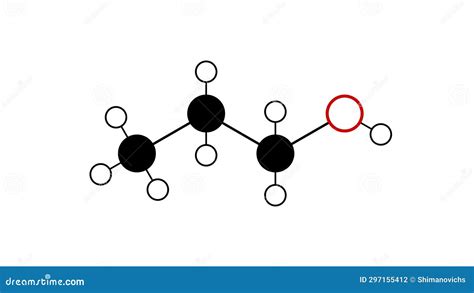 1-propanol Molecule 3d Rendering, Flat Molecular Structure With Chemical Formula And Atoms Color ...