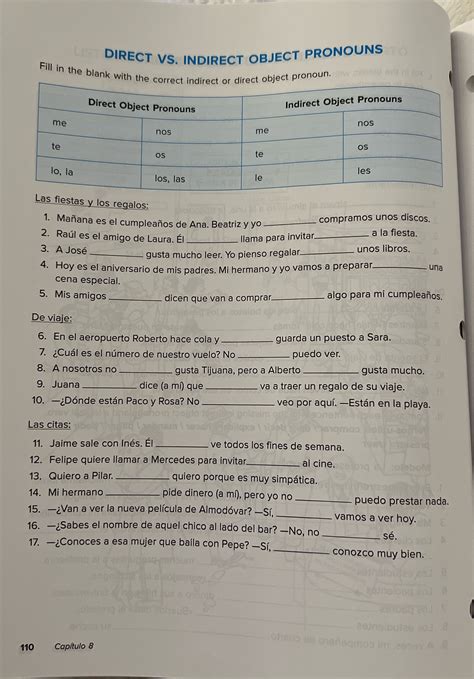 Solved Please Help Direct Vs Indirect Object Pronouns Fill In The Course Hero