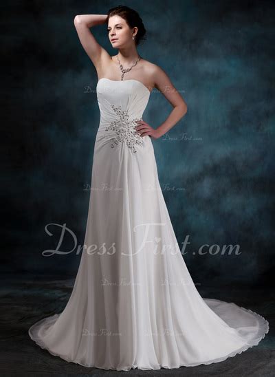 A Line Princess Sweetheart Chapel Train Chiffon Wedding Dress With