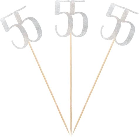 Silver Glitter 55th Birthday Centerpiece Sticks 12 Pack