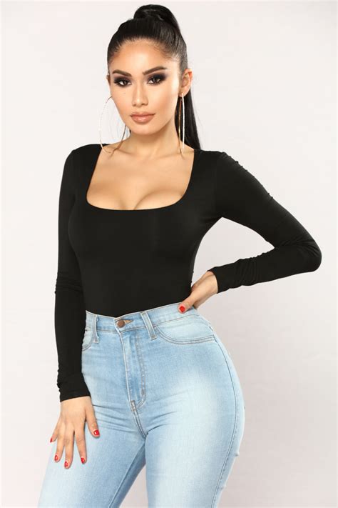 Anything But Square Long Sleeve Bodysuit Black Fashion Nova