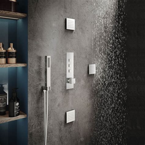 Hudson Reed Ignite Square Three Outlet Push Button Thermostatic Shower