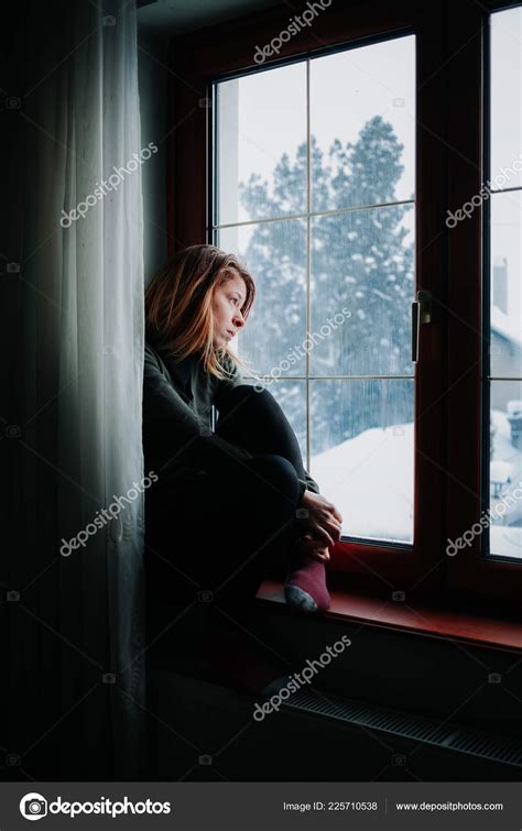 Sad Woman Sitting Window Looking Stock Photo by ©marjan4782@gmail.com ...