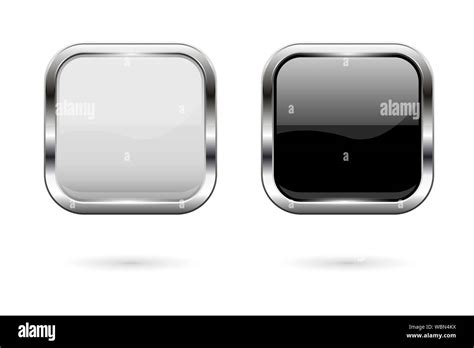 Square Glass Buttons Black And White Icons With Metal Frame Stock Vector Image And Art Alamy