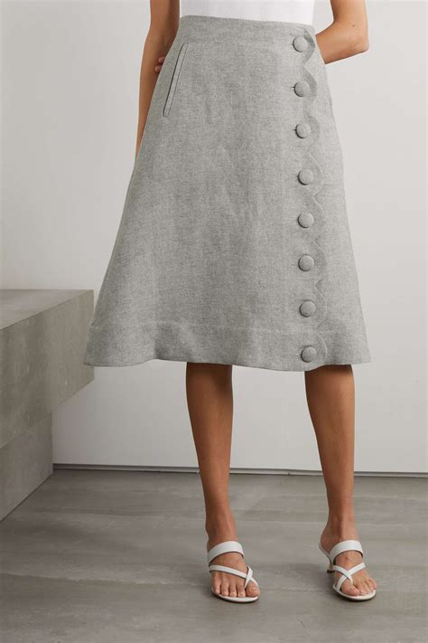 Lisa Marie Fernandez Net Sustain Scalloped Linen Blend Midi Skirt