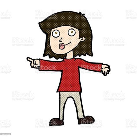 Comic Cartoon Happy Woman Pointing Stock Illustration Download Image