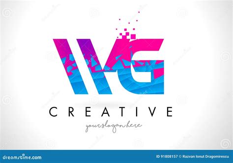 Wg W G Letter Logo With Shattered Broken Blue Pink Texture Design Vector Stock Vector