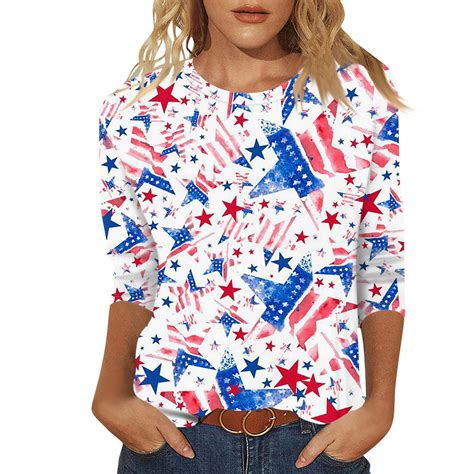 Xddlitp 4th Of July American Flag Shirts Women Usa Star Stripes Fourth July Tee Shirts Red White