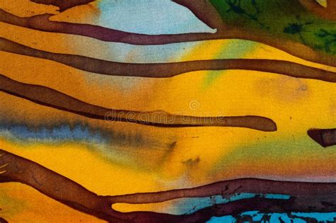 Rice Terraces Fragment Hot Batik Handmade Abstract Surrealism Art On Silk Stock Photo Image