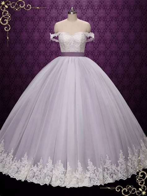 Purple Ball Gown Off Shoulder Wedding Dress Varley