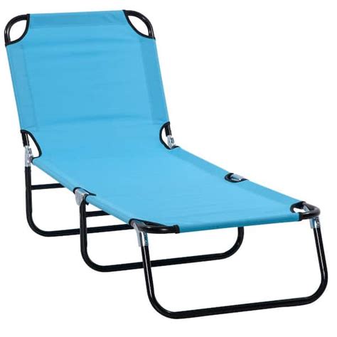 Outsunny Sky Blue Portable Outdoor Fabric Sun Lounger Folding Chaise