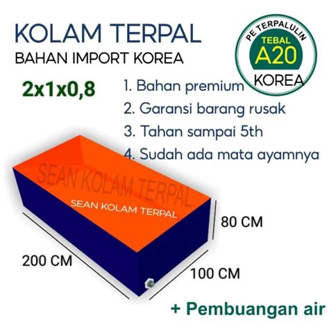 Jual Terpal Kolam Terpal Ikan Kotak A20 Korea 200x100x80 100x200x80