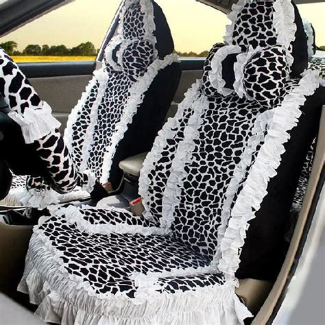 18pcs Fashion Leopard Print Universal Car Seat Covers For Women Lace Flower Plush Seat Cover Fit