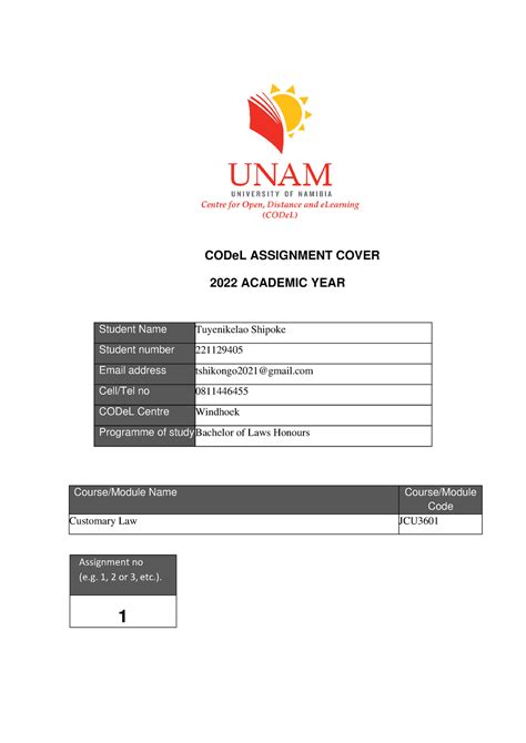 JCU3601 TL Shipoke Assignment 1 CODeL ASSIGNMENT COVER 2022 ACADEMIC