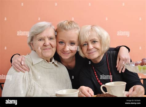 Three Woman Three Generations On White Stock Photo Alamy