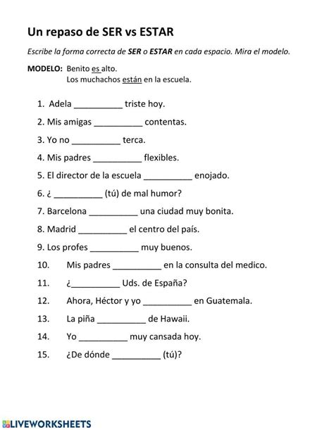 Ser Y Estar Spanish Verbs Worksheet 1 Teaching Resources Worksheets