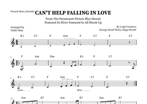 Can T Help Falling In Love Arr Valdir Maia By Elvis Presley Sheet Music For French Horn Solo