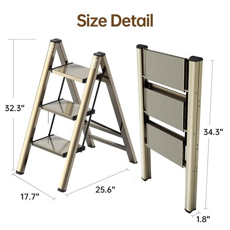 Aluminium 3 Step Ladder Folding Stool 330lb Capacity Ladders With Anti