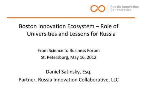 Boston Innovation Ecosystem St Petersburg Ppt